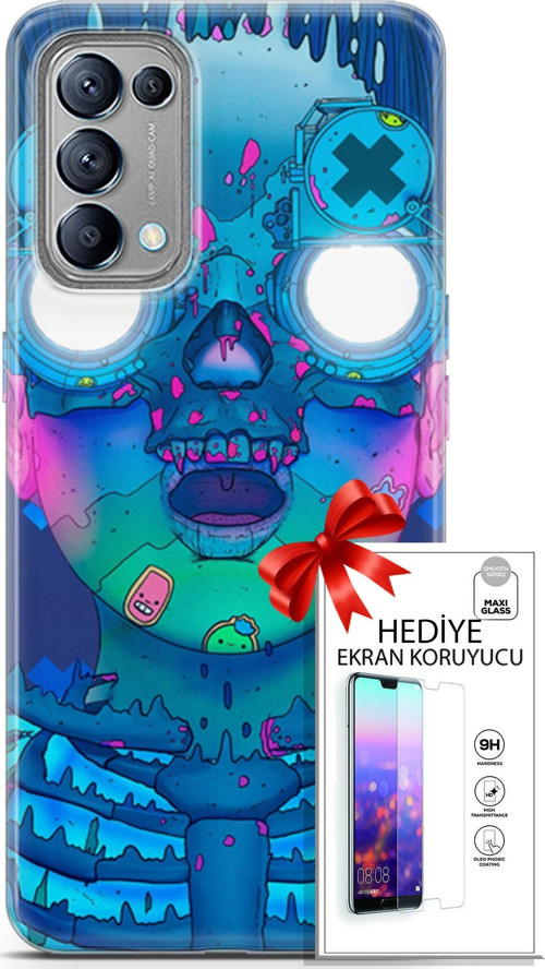 Oppo Reno 5 Kılıf Orijinal Seri Algorand 14 Robotika Cover Kılıf + Ön Ekran Koruyucu