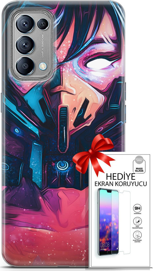 Oppo Reno 5 Kılıf Orijinal Seri Algorand 27 Maskeli Kadın Lazer Kesim Silikon Ekran Koruyucu