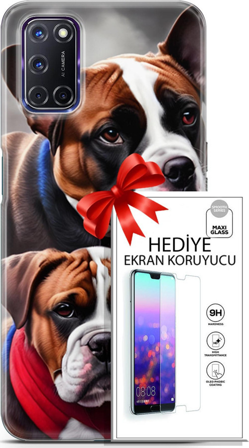 Oppo A72 Kılıf Orijinal Seri Dogs 25 Alman Boksör Soyulmayan Kılıf + Ekran Koruyucu Full Korumake