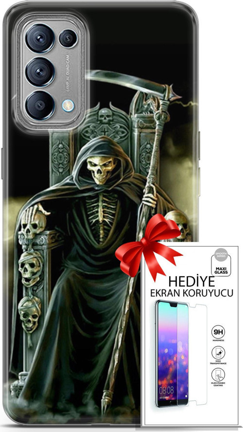 Oppo Reno 5 Kılıf Orijinal Seri Cardano 11 İskeletor 4K Baskılı Kılıf + Ekran Koruyucu Full Koruma