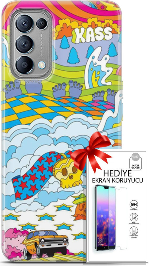 Oppo Reno 5 Kılıf Orijinal Seri Cardano 01 Yıldız Bulut Telefon Kılıfı + Ekran Koruyucu