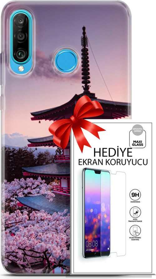 Huawei P30 Lite Kılıf Orijinal Seri Fantasy 04 Arakurayama Sengen Silikon Kılıf + Ekran Koruyucu Ful