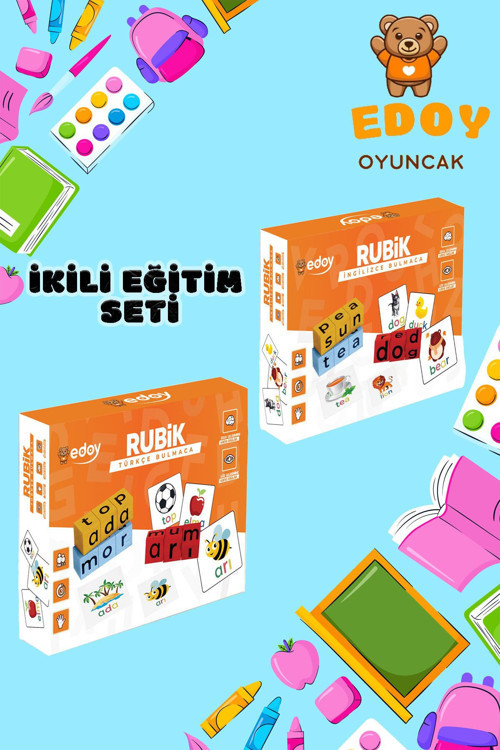 Montessori Eğitici İkili Oyuncak Seti-Rubik İngilizce Bulmaca Ve Rubik Türkçe Bulmaca Kutu Oyunu