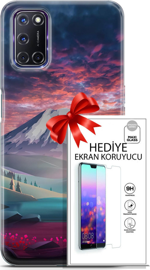 Oppo A72 Kılıf Orijinal Seri Fantasy 14 Karlı Dağ Cover Kılıf + Ön Ekran Koruyucu