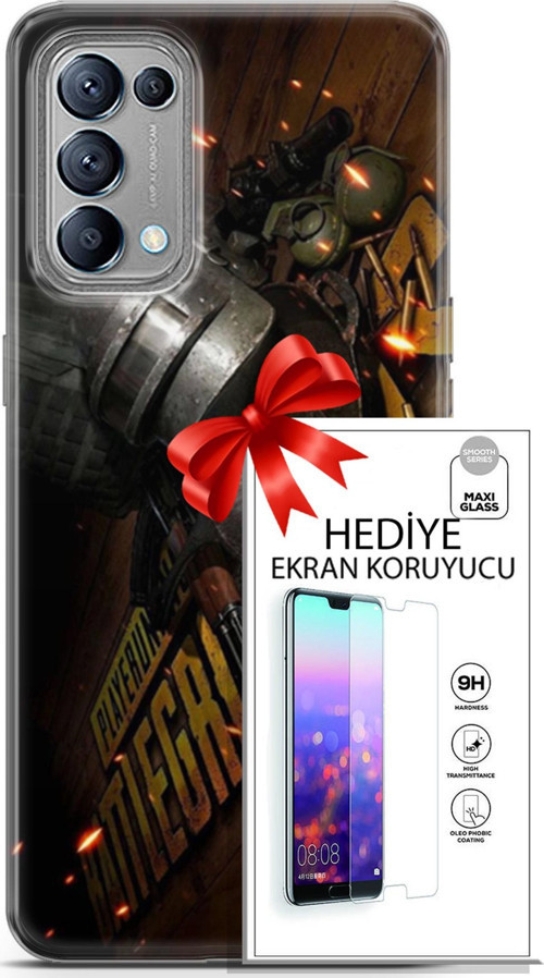 Oppo Reno 5 Kılıf Orijinal Seri Pubg 18 Tabela Parlak Kılıf + Ekran Koruyucu Full Korumaketi