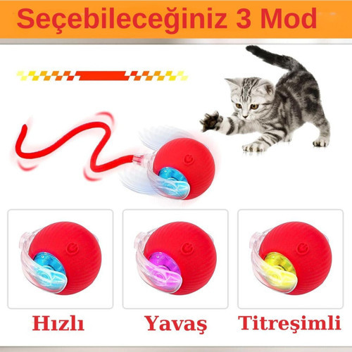 Hareketli Şarjlı Işıklı 360 Derece Dönen Akıllı Oyun Topu Kuyruklu İnteraktif Kedi Köpek Oyun Topu