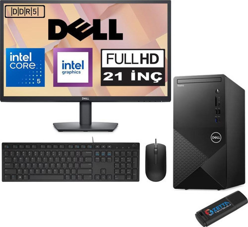 Vostro 3030 mt Intel Core I5 12400 48GB Ddr5 512GB SSD 21.5" Fhd Windows 11 Pro Intel® UHD Graphics 730 Masaüstü Bilgisayar 21N3030I5EMEAP22 + Zetta USB Bellek