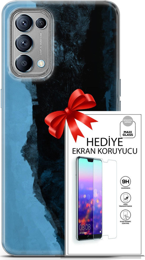 Oppo Reno 5 Kılıf Orijinal Seri Nature 24 Mavi Siyah Darbe Emici Kılıf + Ekran Koruyucu