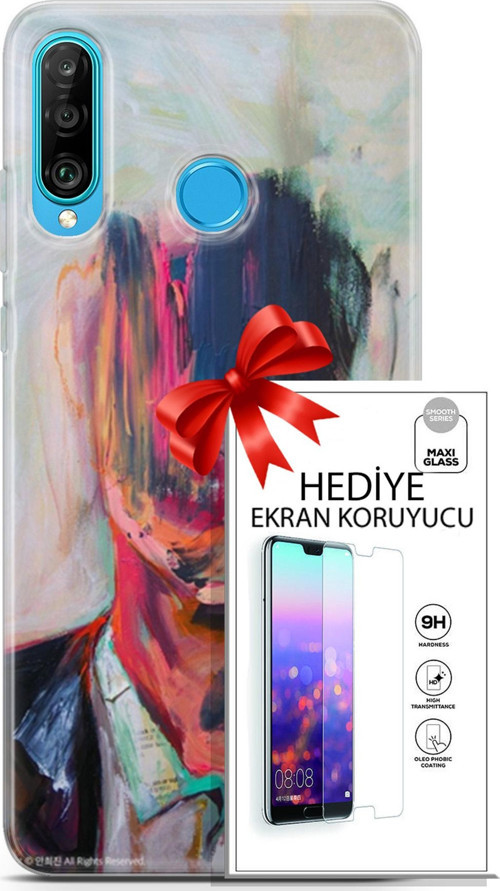 Huawei P30 Lite Kılıf Orijinal Seri Soul 22 Acivert Pembe Kap + Ekran Koruyucu