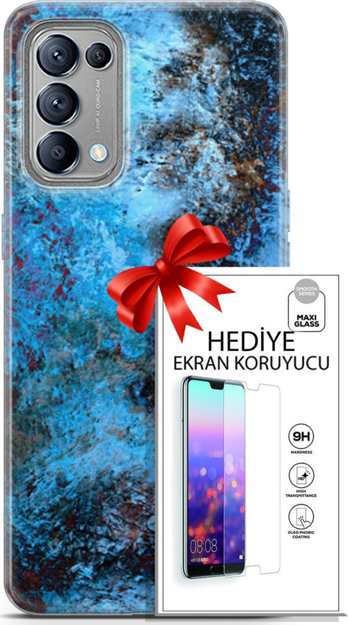 Oppo Reno 5 Kılıf Orijinal Seri Nature 27 Rengarenk Lazer Kesim Silikon Ekran Koruyucu