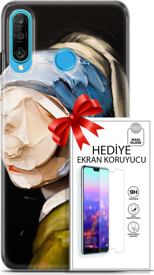 Huawei P30 Lite Kılıf Orijinal Seri Soul 03 Yüzü Olmayan Kadın Arka Kapak + Ekran Koruyucu