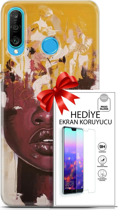 Huawei P30 Lite Kılıf Orijinal Seri Soul 23 Sarı Kahverengi Telefon Kabı Ve Ekran Koruyucu