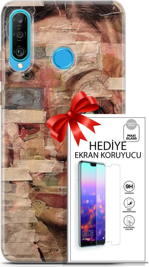 Huawei P30 Lite Kılıf Orijinal Seri Soul 20 Yüz Göz Renkli Kılıf Ekran Koruyucu
