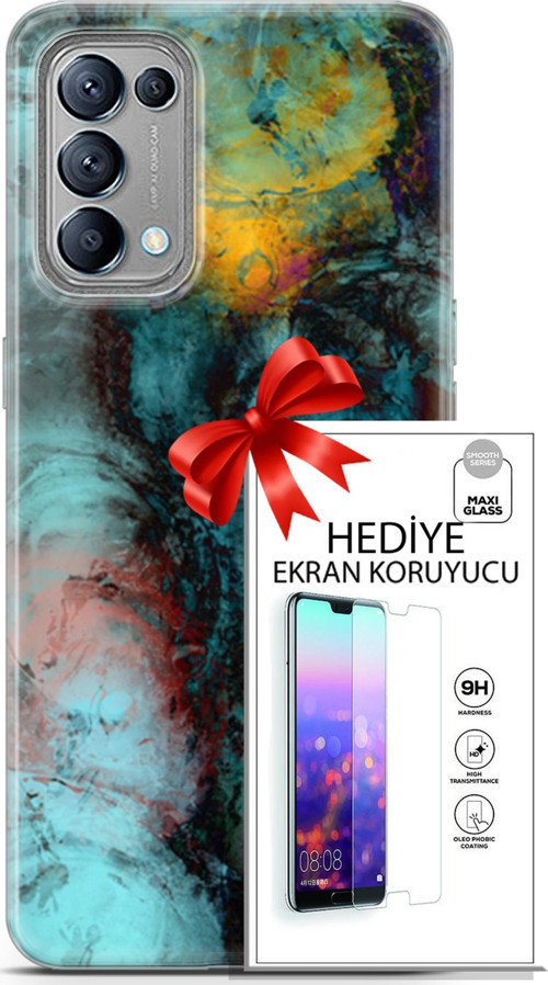 Oppo Reno 5 Kılıf Orijinal Seri Nature 14 Dalgalar Cover Kılıf + Ön Ekran Koruyucu