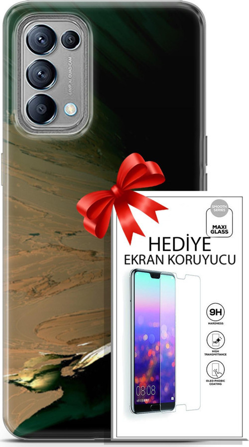 Oppo Reno 5 Kılıf Orijinal Seri Nature 02 Yeşil Sarı Kapak Ve Ekran Koruyucu