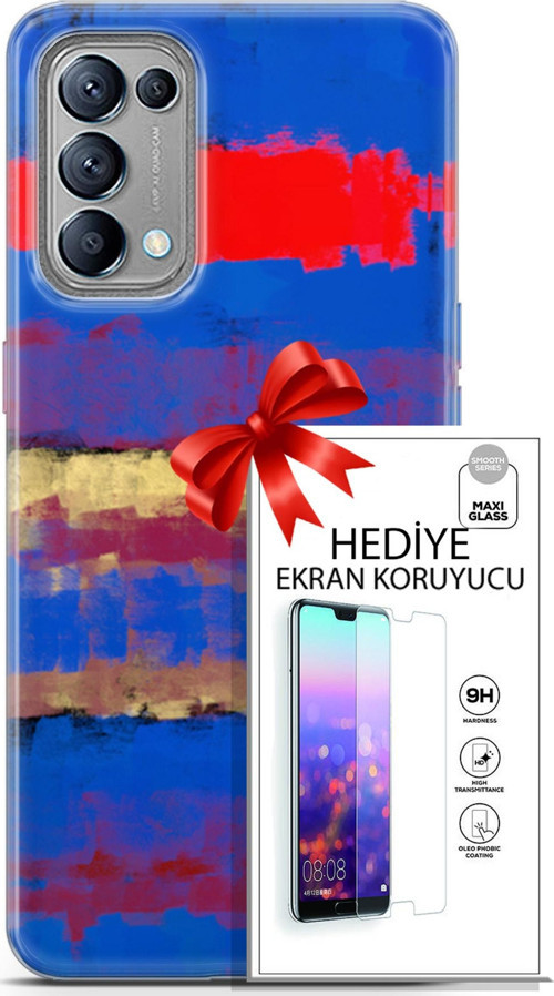 Oppo Reno 5 Kılıf Orijinal Seri Nature 09 Turuncu Mavi Uv Kılıf Ve Ekran Koruyucu
