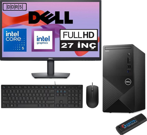 Vostro 3030 mt Intel Core I5 12400 16GB Ddr5 512GB SSD 27" Fhd Windows 11 Pro Intel® UHD Graphics 730 Masaüstü Bilgisayar 27N3030I5EMEAP07 + Zetta USB Bellek
