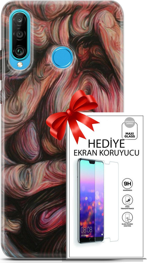 Huawei P30 Lite Kılıf Orijinal Seri Soul 27 Dağılmış Surat Lazer Kesim Silikon Ekran Koruyucu