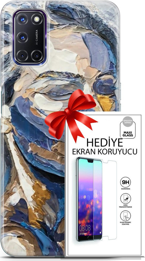 Oppo A72 Kılıf Orijinal Seri Soul 06 Mavi Yüz Koruyucu Kapak Ekran Koruyucu