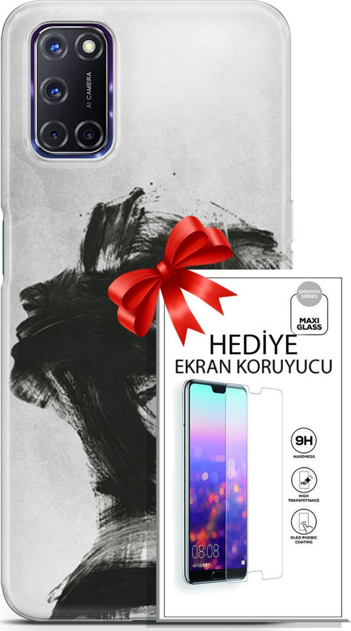 Oppo A72 Kılıf Orijinal Seri Soul 05 Karakalem Koruma Kılıfı + Ekran Koruyucu