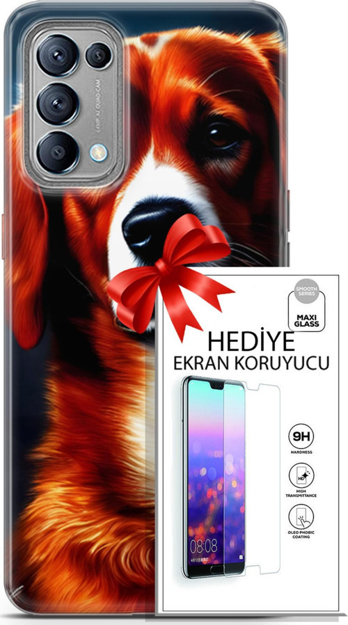 Oppo Reno 5 Kılıf Orijinal Seri Dogs 21 Spaniel Darbe Önleyici Kapak + Ön Ekran Koruyucu