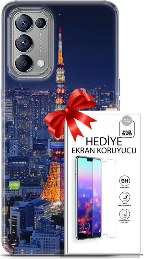 Oppo Reno 5 Kılıf Orijinal Seri Fantasy 02 Eyfel Kapak Ve Ekran Koruyucu