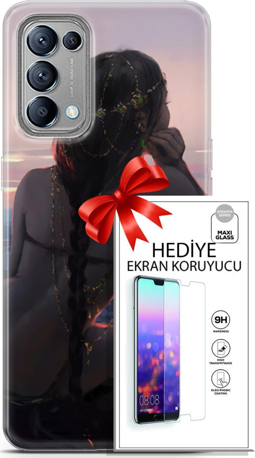 Oppo Reno 5 Kılıf Orijinal Seri Fantasy 25 Örgü Saç Soyulmayan Kılıf + Ekran Koruyucu Full Koruma