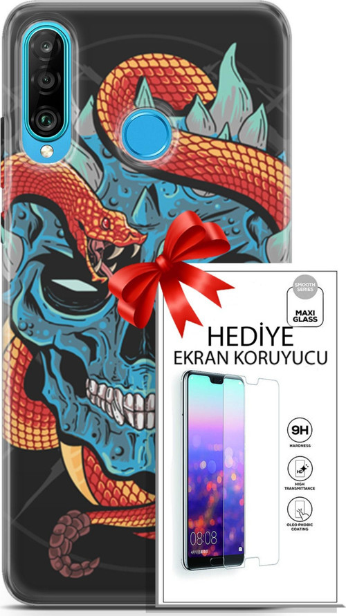 Huawei P30 Lite Kılıf Orijinal Seri Punky 13 Şeytan Case Kapak Ekran Koruyucu