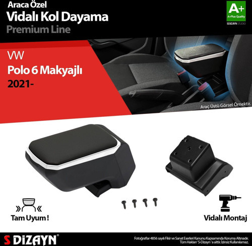 S-Dizayn VW Polo 6 Makyajlı Kol Dayama Kolçak ABS Vidalı Gri 2021 Üzeri A+ Kalite