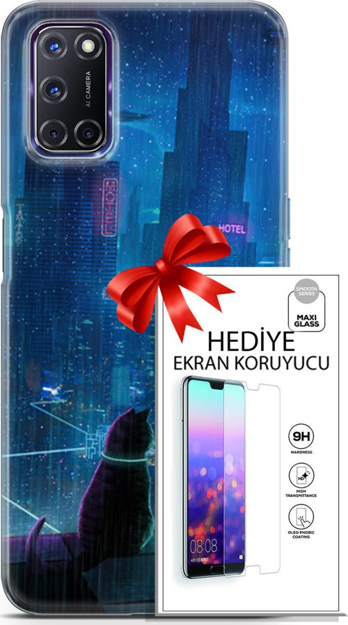 Oppo A72 Kılıf Orijinal Seri Cyberpunk 16 Cyber Cat Hediyelik Kılıf Ve Ekran Koruyucu