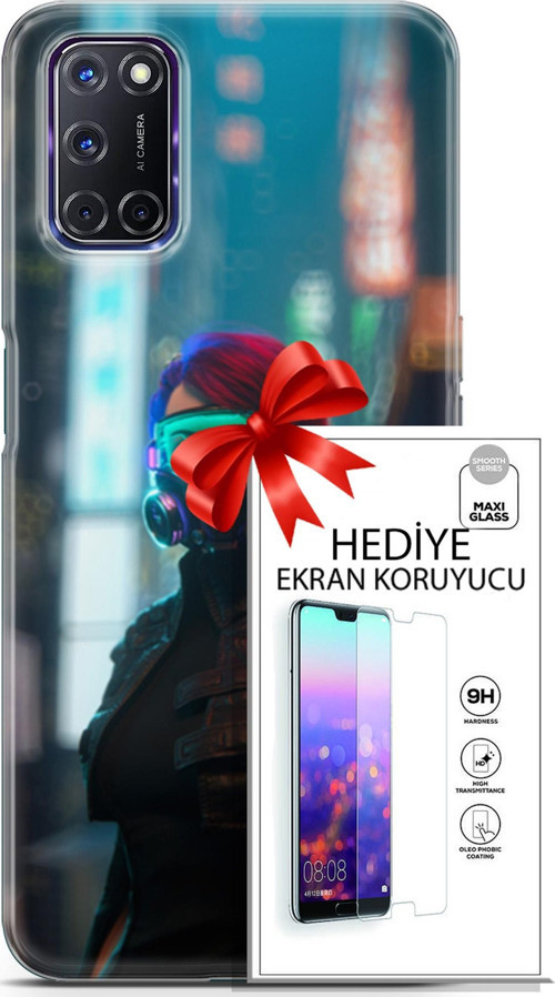 Oppo A72 Kılıf Orijinal Seri Cyberpunk 04 Vr Glass Silikon Kılıf + Ekran Koruyucu Full Korumaketi