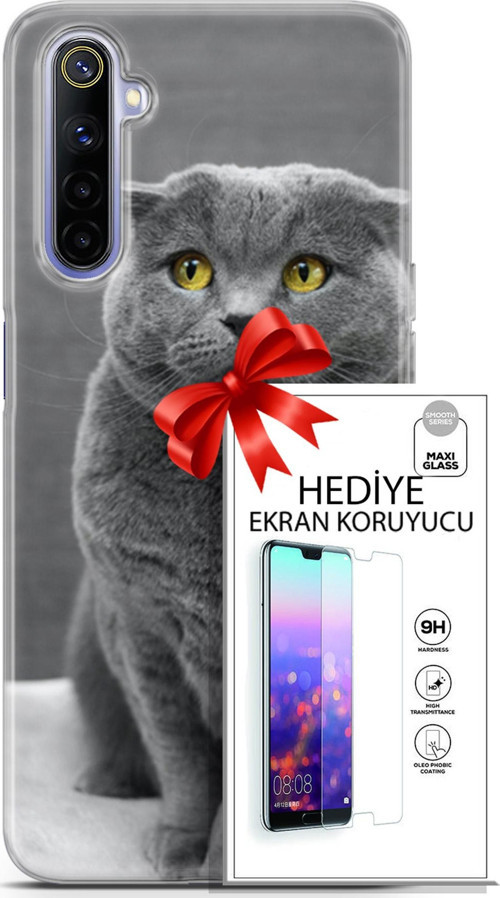Realme 6 Kılıf Orijinal Seri Scotish-British 17 Scottish Duman Gri Yumuşak Kılıf + Ekran Koruyucu