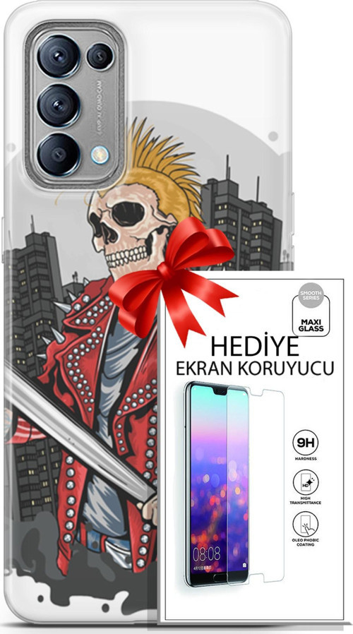 Oppo Reno 5 Kılıf Orijinal Seri Punky 08 Punk Serseri Baskılı Kılıf + Ekran Koruyucu