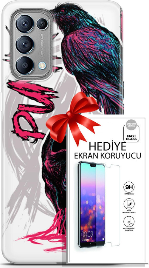 Oppo Reno 5 Kılıf Orijinal Seri Punky 03 Karga İskelet Arka Kapak + Ekran Koruyucu