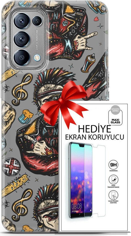 Oppo Reno 5 Kılıf Orijinal Seri Punky 24 Heavy Metal Darbe Emici Kılıf + Ekran Koruyucu