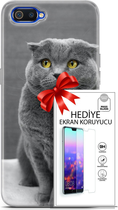 Realme C2 Kılıf Orijinal Seri Scotish-British 17 Scottish Duman Gri Yumuşak Kılıf + Ekran Koruyucu
