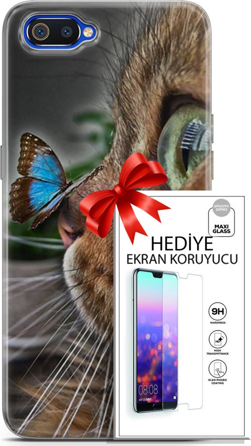 Realme C2 Kılıf Orijinal Seri Scotish-British 12 Munchkin Kelebek Tasarım Kılıf + Ekran Koruyucu
