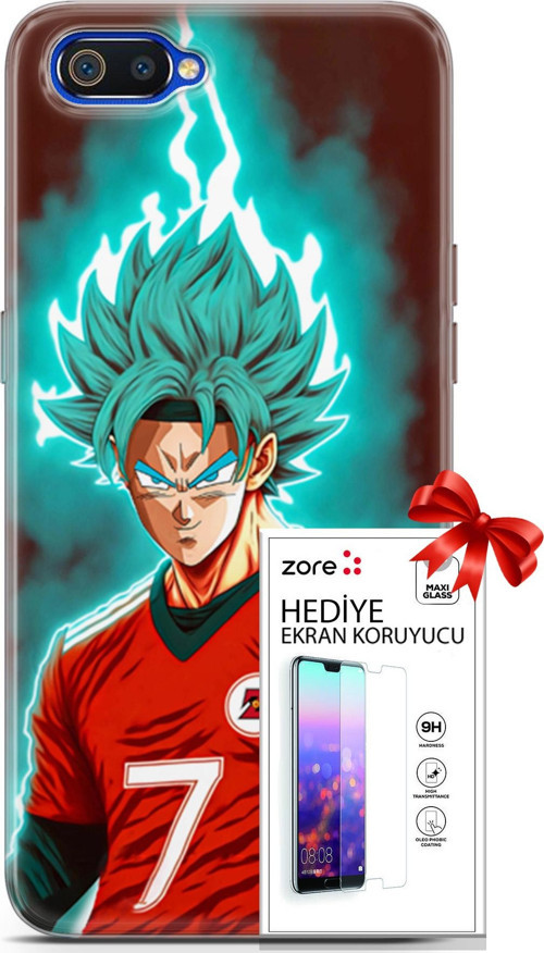 Realme C2 Kılıf Orijinal Seri Supers 04 Goku Mavi Ejderha Silikon Kılıf + Ekran Koruyucu Full Koruma