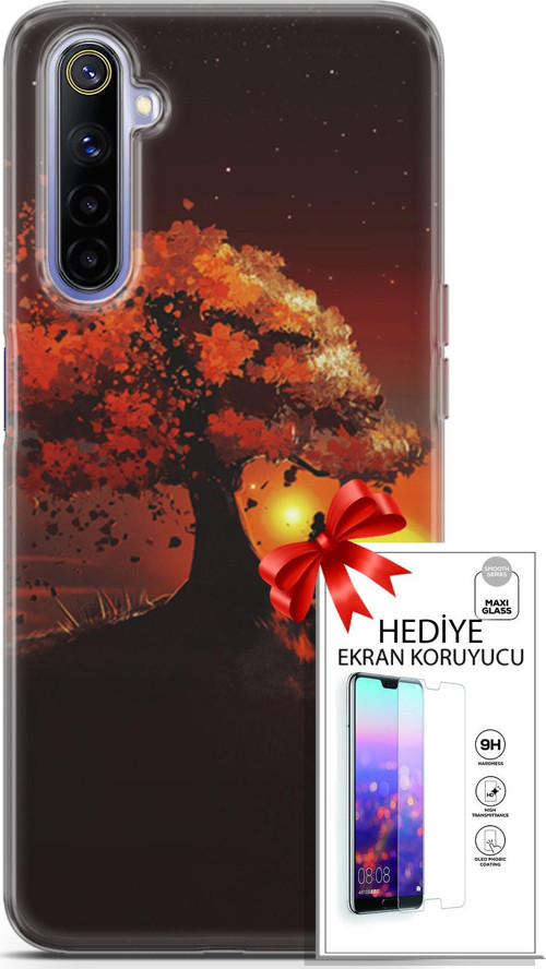 Realme 6 Kılıf Orijinal Seri Algorand 12 Ağaç Altında Tasarım Kılıf + Ekran Koruyucu