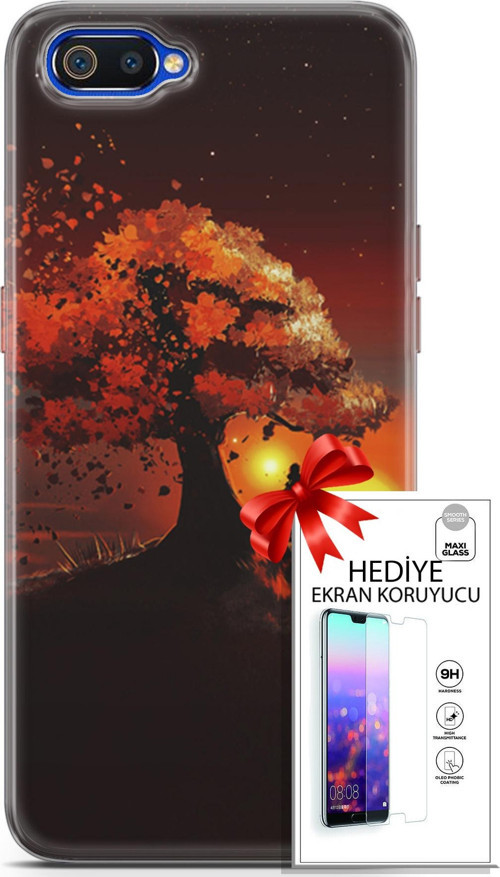 Realme C2 Kılıf Orijinal Seri Algorand 12 Ağaç Altında Tasarım Kılıf + Ekran Koruyucu