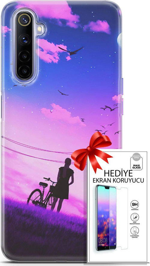 Realme 6 Kılıf Orijinal Seri Algorand 28 Bisikletli Kız İz Bırakmayan Kılıf + Ön Ekran Koruyucu