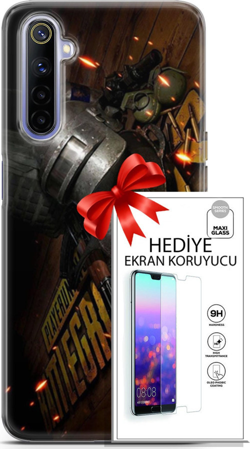 Realme 6 Kılıf Orijinal Seri Pubg 18 Tabela Parlak Kılıf + Ekran Koruyucu Full Korumaketi