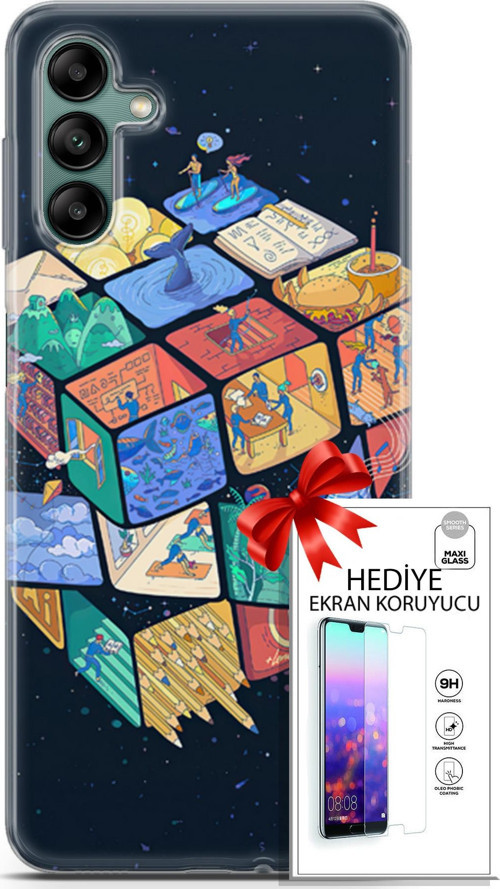 Samsung Galaxy A04S Kılıf Orijinal Seri Algorand 03 Rubik Arka Kapak + Ekran Koruyucu