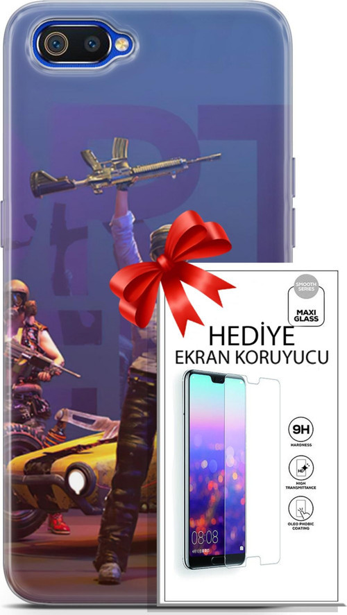 Realme C2 Kılıf Orijinal Seri Pubg 05 Silahlı Karakter Koruma Kılıfı + Ekran Koruyucu