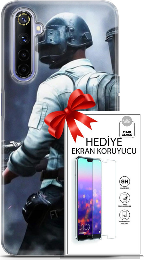 Realme 6 Kılıf Orijinal Seri Pubg 11 Sırt Çantalı 4K Baskılı Kılıf + Ekran Koruyucu Full Korumake