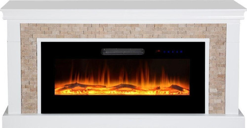 Dekoratif Taşlı Kasalı, 150 Cm 8 Renkli Elektrikli Şömine Isıtıcı Bluetooth, Alev Sesi, Wifi