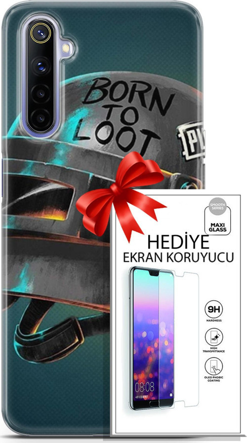 Realme 6 Kılıf Orijinal Seri Pubg 19 Born To Loot Tam Koruma Kılıf + Ekran Koruyucu