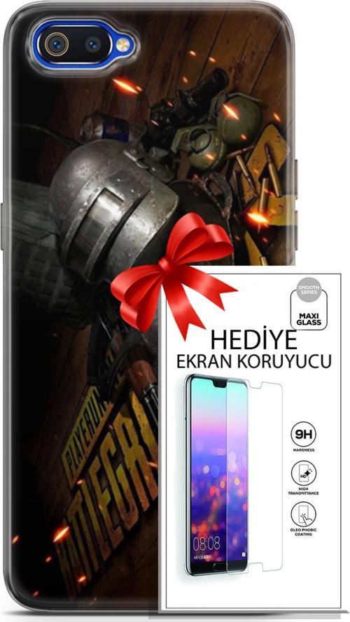 Realme C2 Kılıf Orijinal Seri Pubg 18 Tabela Parlak Kılıf + Ekran Koruyucu Full Korumaketi