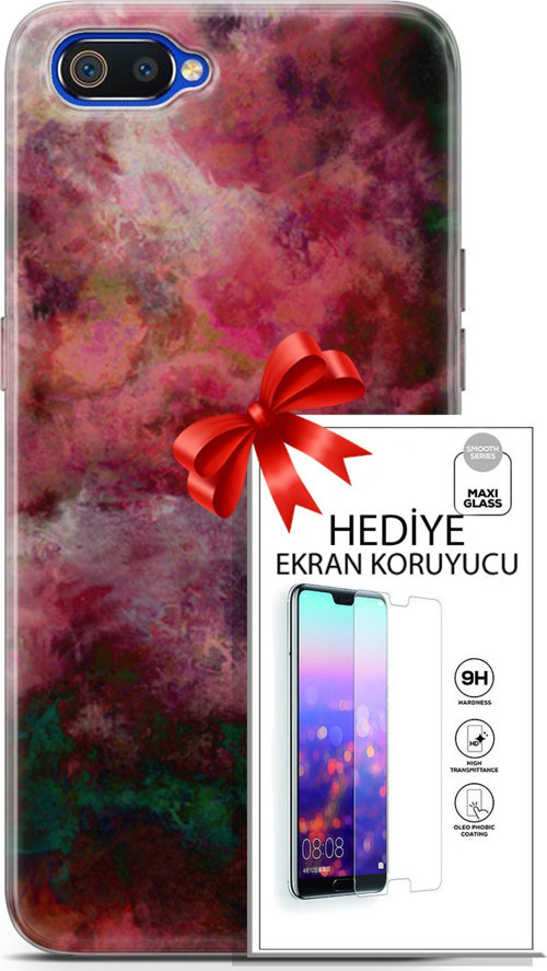 Realme C2 Kılıf Orijinal Seri Nature 28 Bordo İz Bırakmayan Kılıf + Ön Ekran Koruyucu