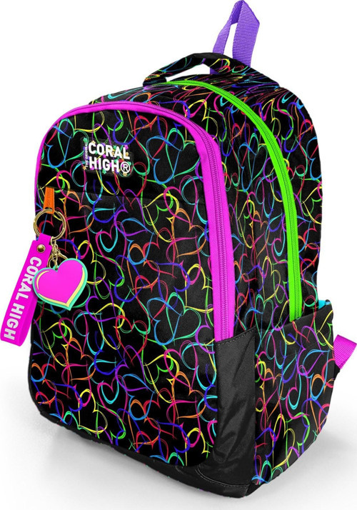 Coral High Kids Çok Renkli Kalp Desenli Üç Bölmeli Okul Sırt Çantası 23670 7